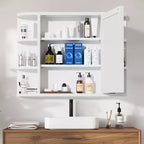 PexFix 31.5 x 23.6 Wooden Bathroom Medicine Cabinet with Mirror Wall Mirror Storage Cabinet with Doors and 6 Open Shelves for Over Sink White