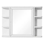 PexFix 31.5 x 23.6 Wooden Bathroom Medicine Cabinet with Mirror Wall Mirror Storage Cabinet with Doors and 6 Open Shelves for Over Sink White