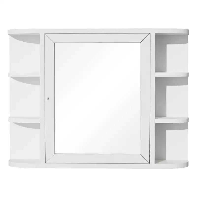 PexFix 31.5 x 23.6 Wooden Bathroom Medicine Cabinet with Mirror Wall Mirror Storage Cabinet with Doors and 6 Open Shelves for Over Sink White