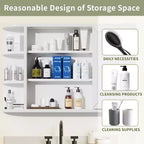 PexFix 31.5 x 23.6 Wooden Bathroom Medicine Cabinet with Mirror Wall Mirror Storage Cabinet with Doors and 6 Open Shelves for Over Sink White