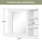 PexFix 31.5 x 23.6 Wooden Bathroom Medicine Cabinet with Mirror Wall Mirror Storage Cabinet with Doors and 6 Open Shelves for Over Sink White