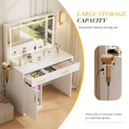 Coiffeuse minimaliste blanche Okak avec grand miroir et lumières LED, bureau de maquillage avec tiroirs et armoires, table de maquillage pour chambres à coucher