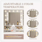 Coiffeuse minimaliste blanche Okak avec grand miroir et lumières LED, bureau de maquillage avec tiroirs et armoires, table de maquillage pour chambres à coucher