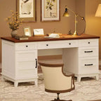 Bureau de direction avec tiroirs de classement, bureau de télétravail style ferme avec station de recharge, bureau d'ordinateur en bois de 152 cm avec armoire de rangement pour le travail et les études