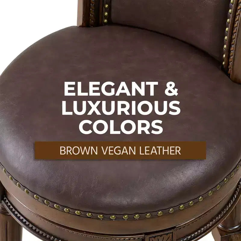 ROME + OAK Runyan Counter Stool, Dark Walnut, Vintage Brown Vegan Leather, Set of 3