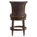 ROME + OAK Runyan Counter Stool, Dark Walnut, Vintage Brown Vegan Leather, Set of 3