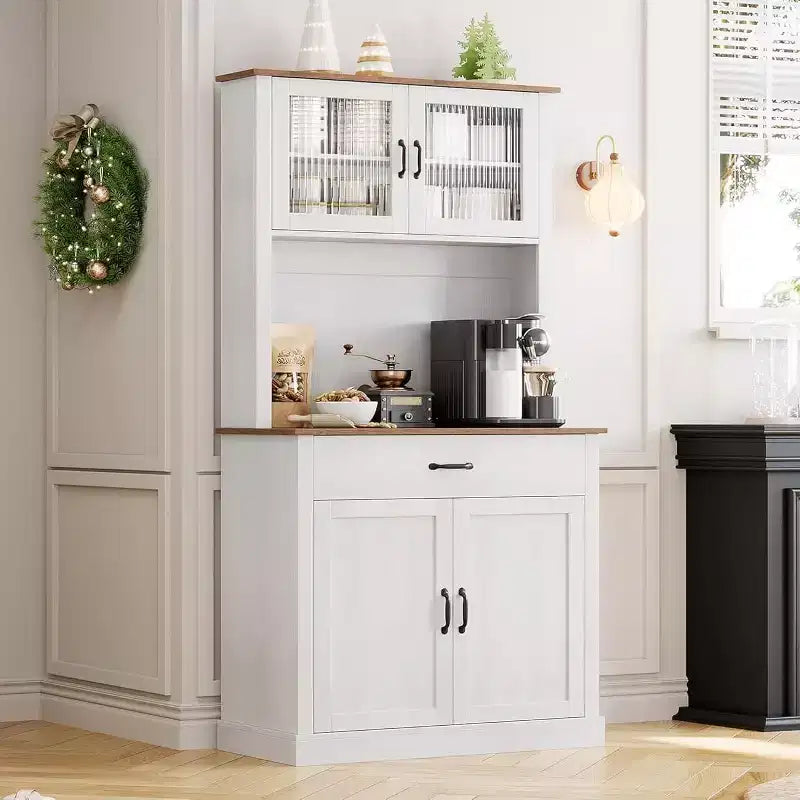 Meuble de cuisine de 71 po avec support pour micro-ondes, buffet autoportant avec portes et étagères pour salle à manger