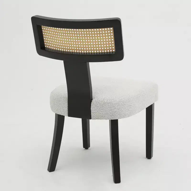Homy Casa Lot de 2 chaises de salle à manger rembourrées avec dossier en rotin et cadre en bois noir, tissu beige