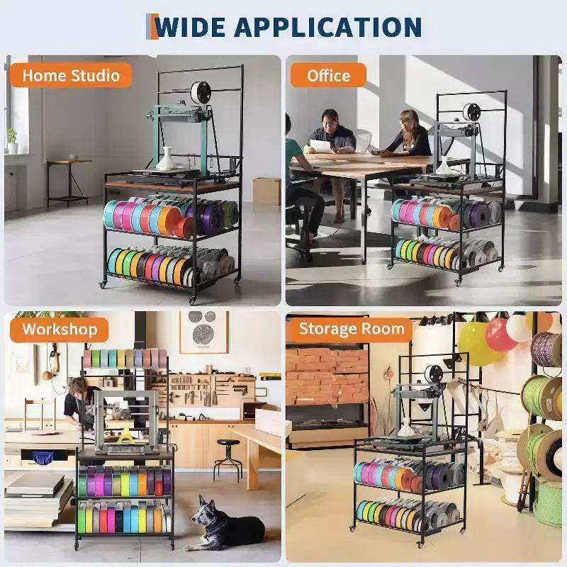 GustoWave Support d'imprimante, Table d'imprimante 3D, Meuble de rangement à roulettes, Étagère robuste pour bobines de filament, Bureaux à domicile