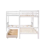 Lit superposé en L avec lit gigogne pour 4 enfants, cadre de lit superposé en bois avec tiroirs
