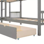 Lit superposé en L avec lit gigogne pour 4 enfants, cadre de lit superposé en bois avec tiroirs