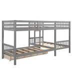 Lit superposé en L avec lit gigogne pour 4 enfants, cadre de lit superposé en bois avec tiroirs