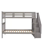 Lit superposé enfant à double escalier avec rangement et garde-corps pour chambre à coucher ou dortoir