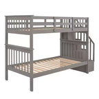 Lit superposé enfant à double escalier avec rangement et garde-corps pour chambre à coucher ou dortoir