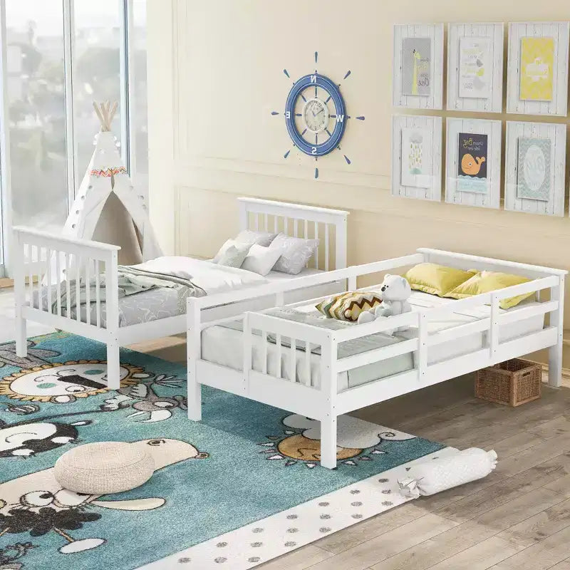 Lit superposé enfant à double escalier avec rangement et garde-corps pour chambre à coucher ou dortoir