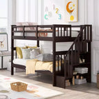 Stairway Twin over Twin Bunk Bed for Kids, Bunk Bed Frame with Storage and Guard Rail for Bedroom Dorm