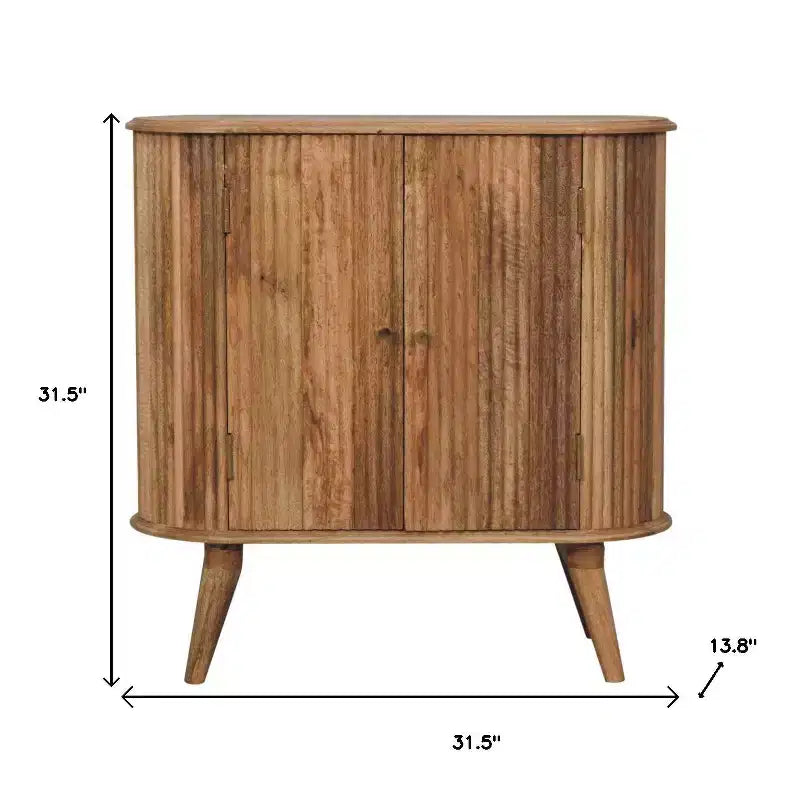 HomeRoots Meuble Bas Oval en Bois Massif Marron 32 avec Deux Portes et Texture Nervurée