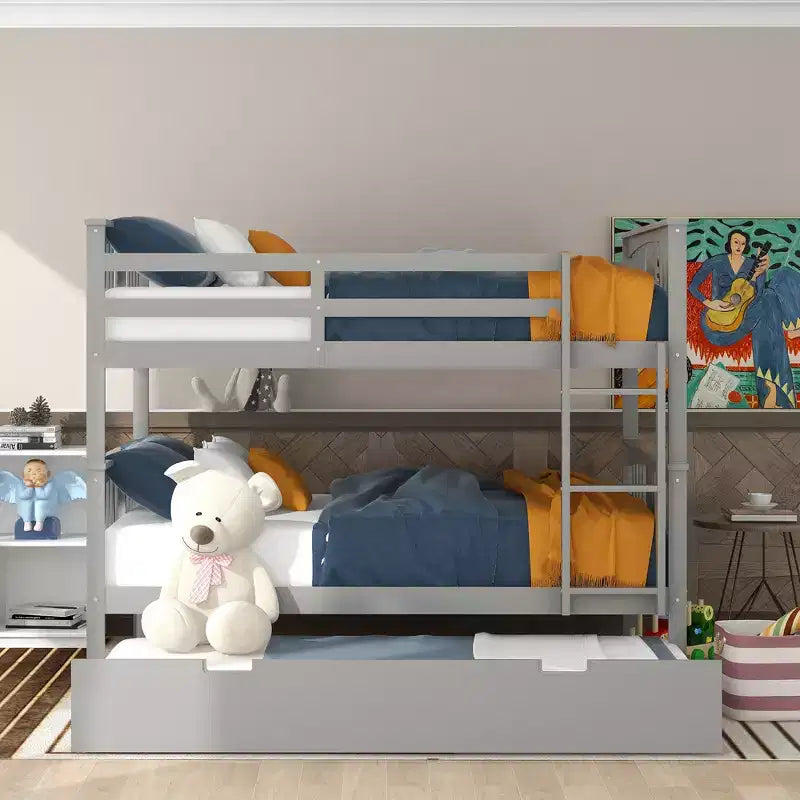 Lit superposé double sur double avec lit gigogne simple, Cadre de lit superposé en bois double pour enfants, adolescents et adultes, convertible en 2 lits