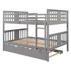 Lit superposé double sur double avec lit gigogne simple, Cadre de lit superposé en bois double pour enfants, adolescents et adultes, convertible en 2 lits