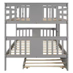 Lit superposé double sur double avec lit gigogne simple, Cadre de lit superposé en bois double pour enfants, adolescents et adultes, convertible en 2 lits