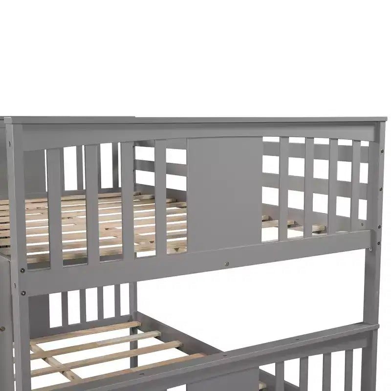 Lit superposé double sur double avec lit gigogne simple, Cadre de lit superposé en bois double pour enfants, adolescents et adultes, convertible en 2 lits