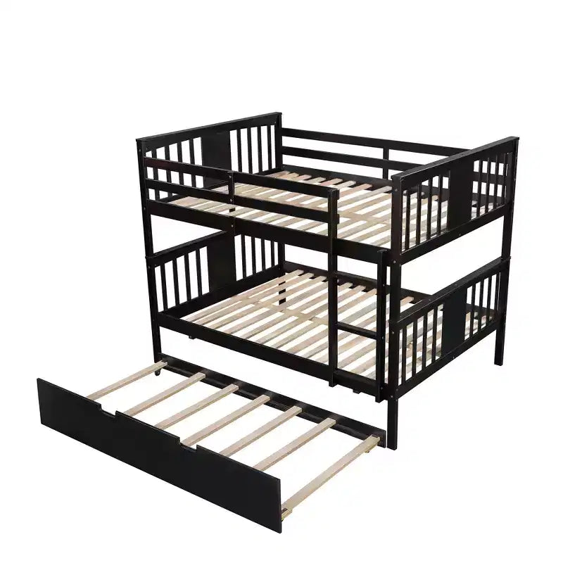 Lit superposé double sur double avec lit gigogne simple, Cadre de lit superposé en bois double pour enfants, adolescents et adultes, convertible en 2 lits