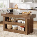 Lantine 55 Kitchen Island, 3-Tier Stationary Island Table with Large Countertop, Wooden Coffee Bar Table Storage Cabinet for Dining Room