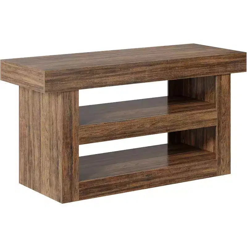 Lantine 55 - Îlot de cuisine, table d'îlot fixe à 3 niveaux avec grand plan de travail, meuble de rangement en bois pour bar à café et salle à manger