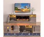Meuble TV CuisinSmart avec éclairage LED (jusqu'à 75 pouces), Console TV multimédia moderne en bois de 70 pouces avec meuble de rangement pour salon (cheminée non incluse)