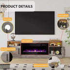 Meuble TV CuisinSmart avec éclairage LED (jusqu'à 75 pouces), Console TV multimédia moderne en bois de 70 pouces avec meuble de rangement pour salon (cheminée non incluse)
