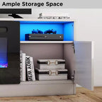 Meuble TV CuisinSmart avec éclairage LED (jusqu'à 75 pouces), Console TV multimédia moderne en bois de 70 pouces avec meuble de rangement pour salon (cheminée non incluse)
