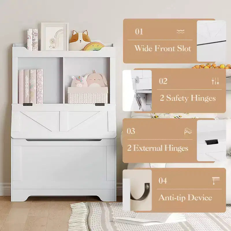 Meuble de rangement en bois CuisinSmart pour enfants, étagère à livres pour enfants avec couvercle à charnière et compartiment, pour salle de jeux, chambre d'enfant, crèche
