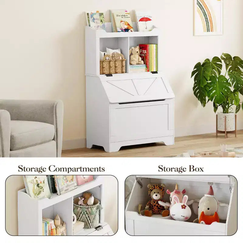 Meuble de rangement en bois CuisinSmart pour enfants, étagère à livres pour enfants avec couvercle à charnière et compartiment, pour salle de jeux, chambre d'enfant, crèche