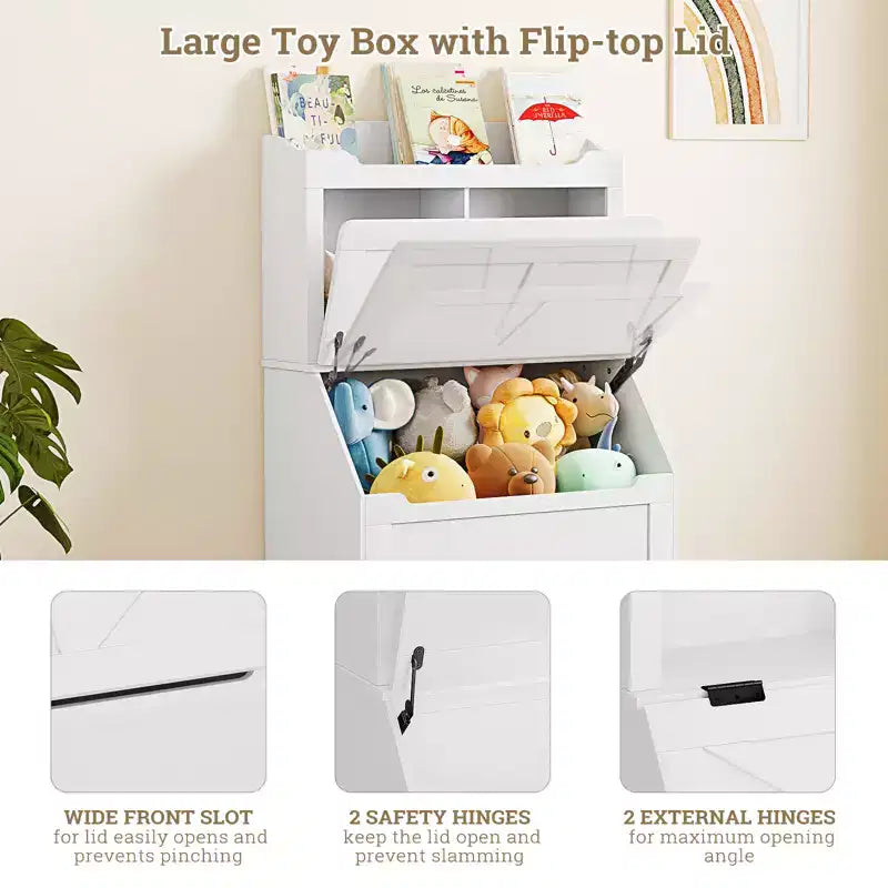 Meuble de rangement en bois CuisinSmart pour enfants, étagère à livres pour enfants avec couvercle à charnière et compartiment, pour salle de jeux, chambre d'enfant, crèche
