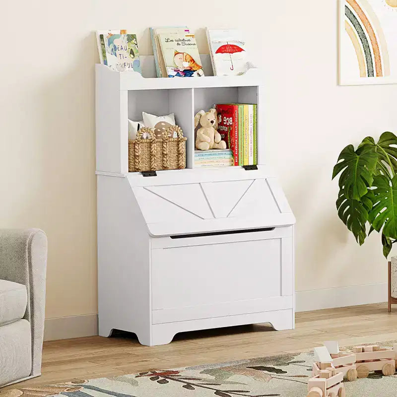 Meuble de rangement en bois CuisinSmart pour enfants, étagère à livres pour enfants avec couvercle à charnière et compartiment, pour salle de jeux, chambre d'enfant, crèche