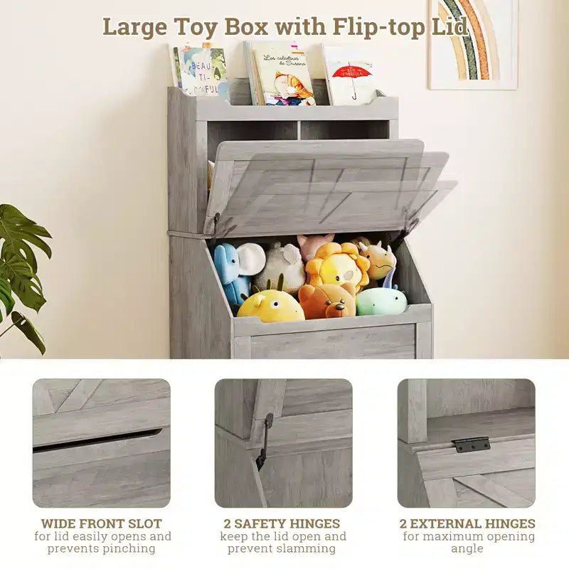 Meuble de rangement en bois CuisinSmart pour enfants, étagère à livres pour enfants avec couvercle à charnière et compartiment, pour salle de jeux, chambre d'enfant, crèche