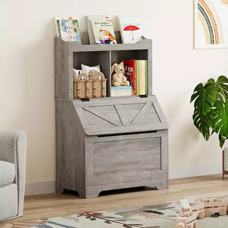 Meuble de rangement en bois CuisinSmart pour enfants, étagère à livres pour enfants avec couvercle à charnière et compartiment, pour salle de jeux, chambre d'enfant, crèche