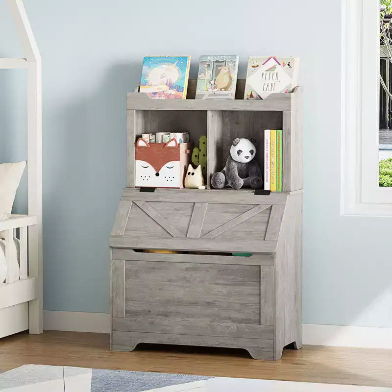 Meuble de rangement en bois CuisinSmart pour enfants, étagère à livres pour enfants avec couvercle à charnière et compartiment, pour salle de jeux, chambre d'enfant, crèche