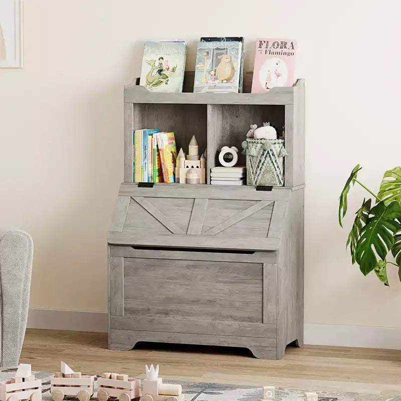 CuisinSmart Kids Wooden Storage Cabinet ,Kids Bookshelf Toy Storage with Flip-Top Lid and Cubby, for Playroom Bedroom Nursery Children Room
