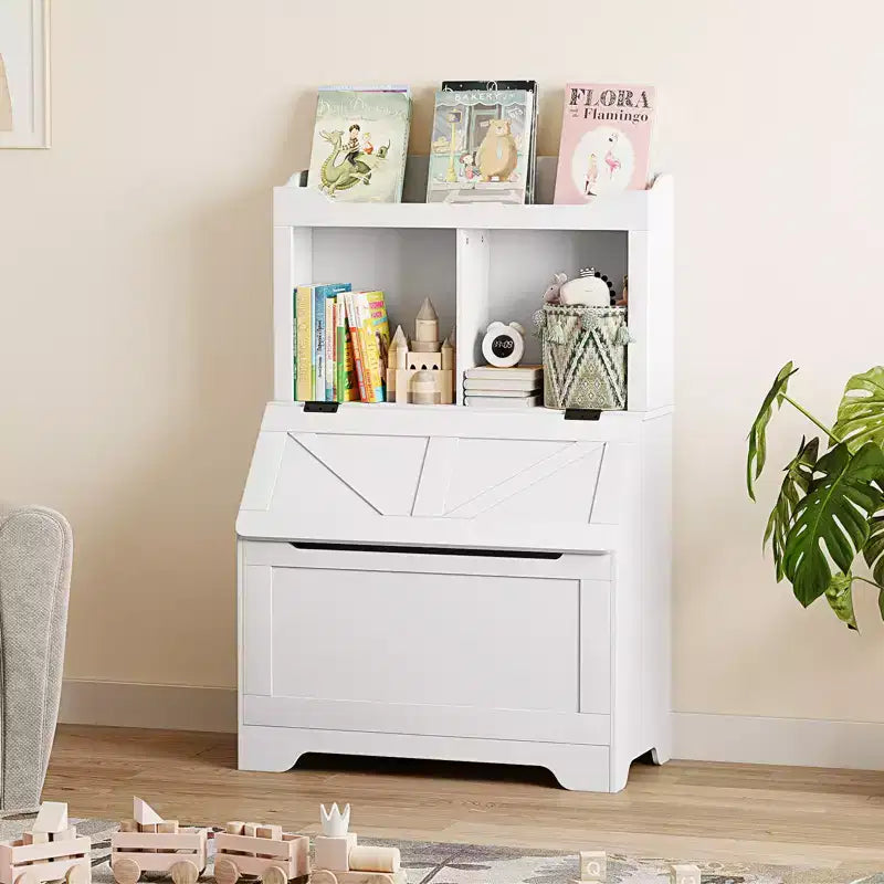 Meuble de rangement en bois CuisinSmart pour enfants, étagère à livres pour enfants avec couvercle à charnière et compartiment, pour salle de jeux, chambre d'enfant, crèche