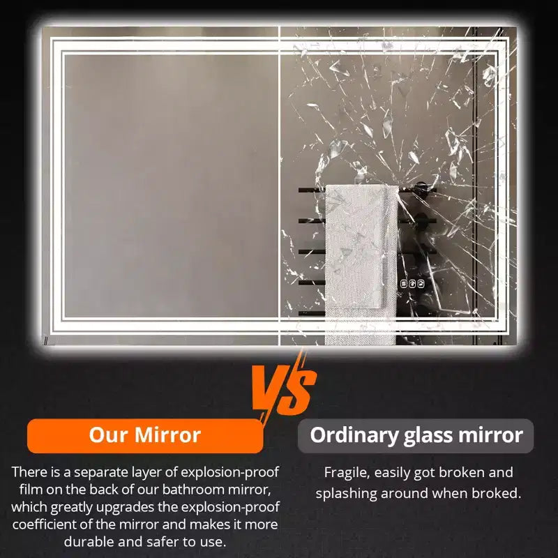 Miroir de salle de bain, miroir de courtoisie anti-buée avec lumières à intensité variable