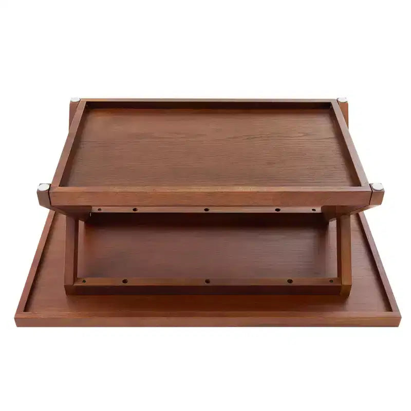 Table basse Bekrvio 40 en chêne massif, table centrale rectangulaire de style ferme moderne à 2 niveaux avec étagère de rangement et pieds en X, finition noyer