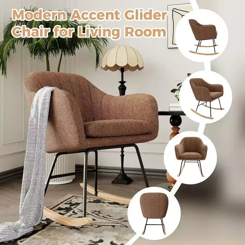 Fauteuil à bascule planeur rembourré avec dossier, bascule élégant avec siège rembourré, pieds en bois de caoutchouc, fauteuil d'appoint élégant pour bureau à domicile