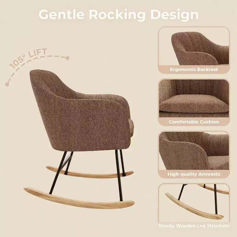 Fauteuil à bascule planeur rembourré avec dossier, bascule élégant avec siège rembourré, pieds en bois de caoutchouc, fauteuil d'appoint élégant pour bureau à domicile