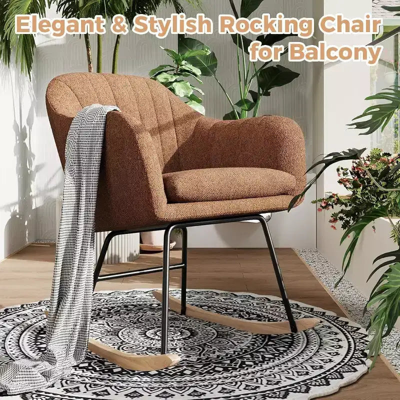 Fauteuil à bascule planeur rembourré avec dossier, bascule élégant avec siège rembourré, pieds en bois de caoutchouc, fauteuil d'appoint élégant pour bureau à domicile