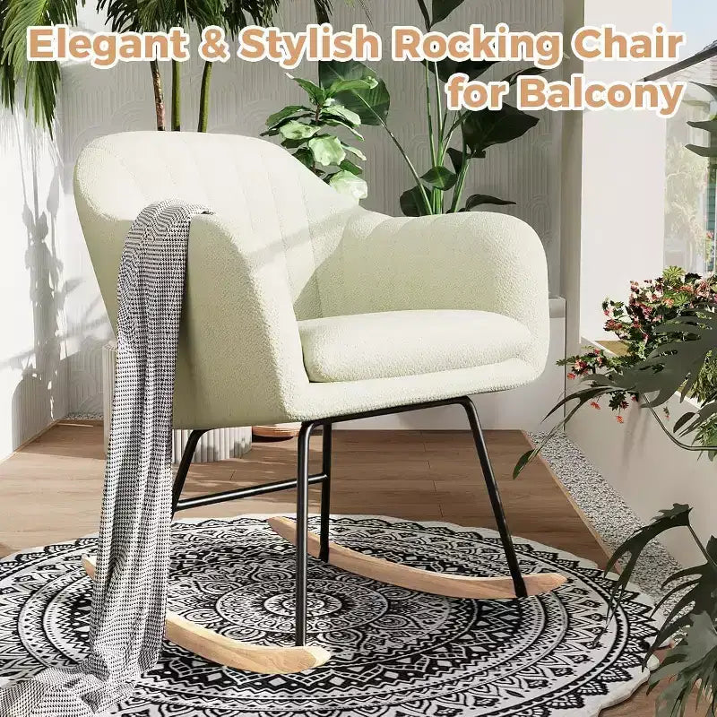 Fauteuil à bascule planeur rembourré avec dossier, bascule élégant avec siège rembourré, pieds en bois de caoutchouc, fauteuil d'appoint élégant pour bureau à domicile