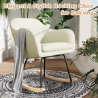Fauteuil à bascule planeur rembourré avec dossier, bascule élégant avec siège rembourré, pieds en bois de caoutchouc, fauteuil d'appoint élégant pour bureau à domicile