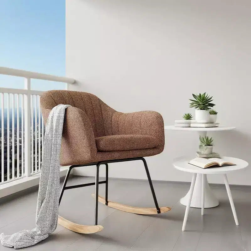 Fauteuil à bascule planeur rembourré avec dossier, bascule élégant avec siège rembourré, pieds en bois de caoutchouc, fauteuil d'appoint élégant pour bureau à domicile