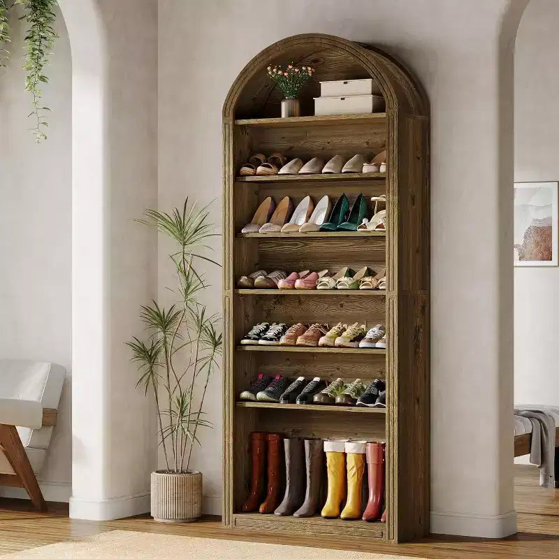 Meuble à Chaussures Haut Lantine à 8 Niveaux, Grand Organisateur de Chaussures, Étagère à Chaussures Autonome en Bois pour Placard et Entrée