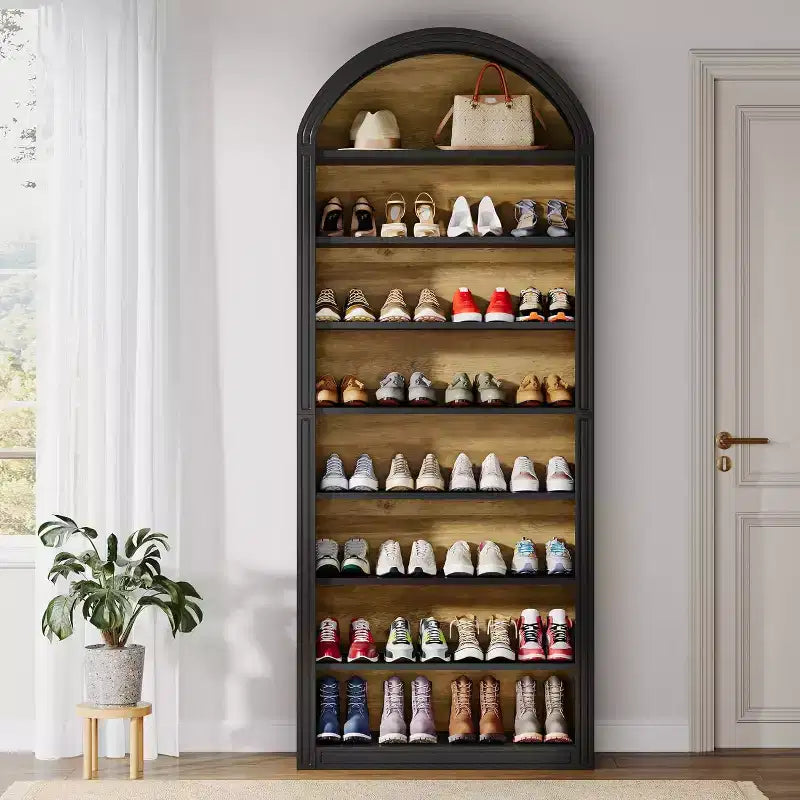 Meuble à Chaussures Haut Lantine à 8 Niveaux, Grand Organisateur de Chaussures, Étagère à Chaussures Autonome en Bois pour Placard et Entrée